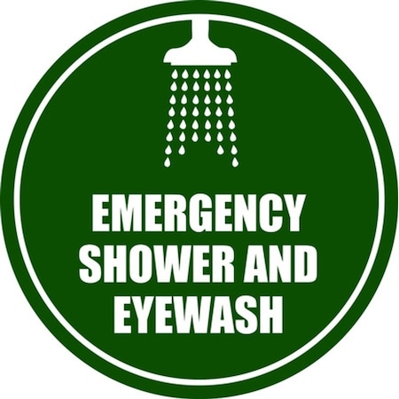 5S Supplies Emergency Shower and Eyewash Floor Sign 12in Diameter Non Slip Floor Sign FS-EMRSHWX-12